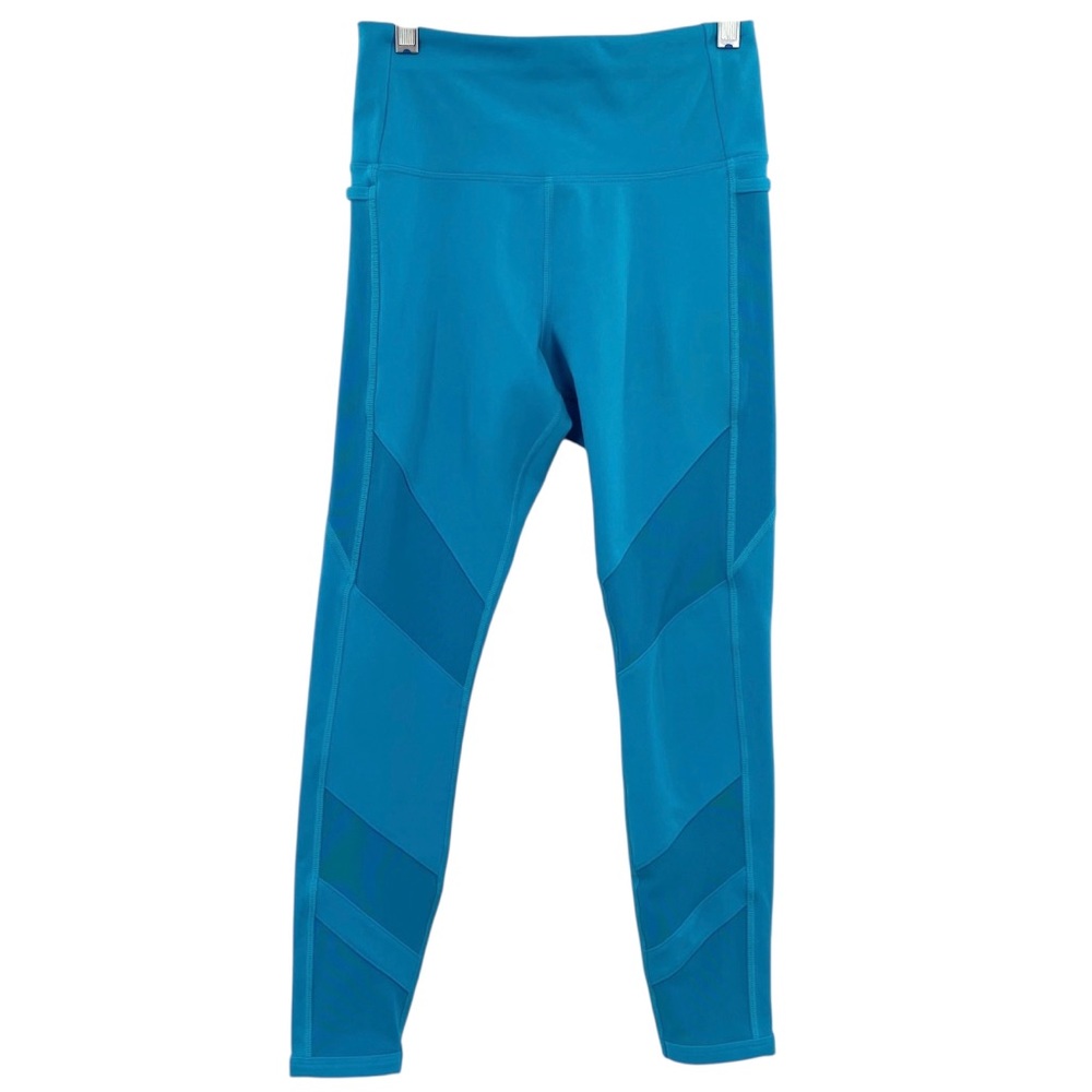 Lorna Jane High Waisted Cropped Ankle Blue Leggings Mesh Panel